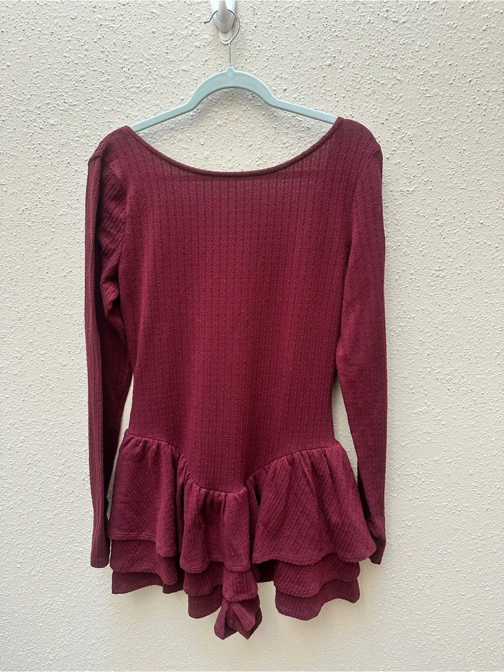 Kimchi Blue Burgundy Red Basque Waist Ruffle Open Back Romper Balletcore Large